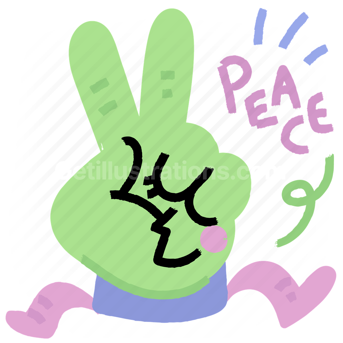 peace, hand, gesture, peaceful, greeting, sticker, character